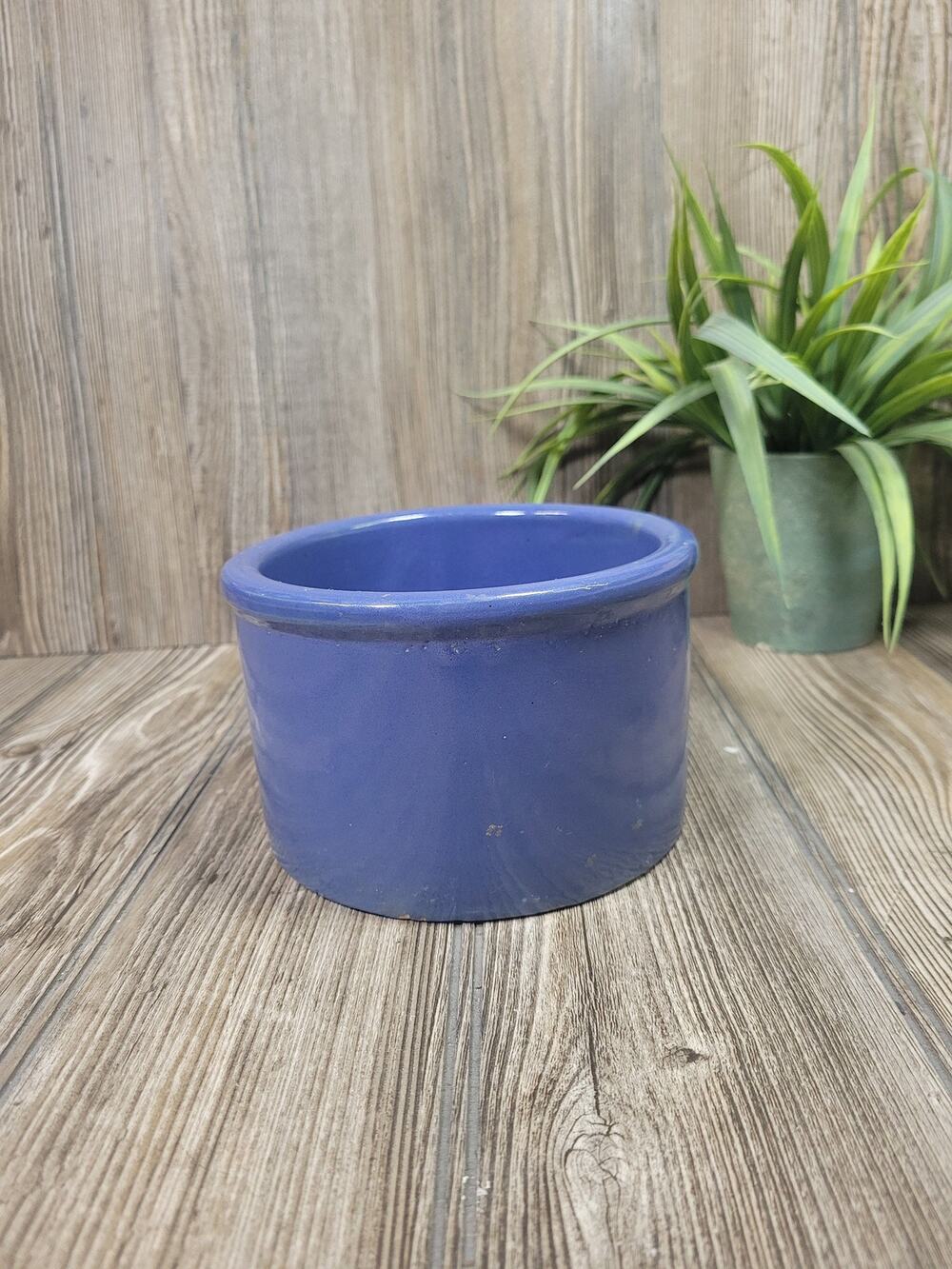 Vintage Blue Stoneware Butter Crock Small Ceramic Kitchen Storage Pot